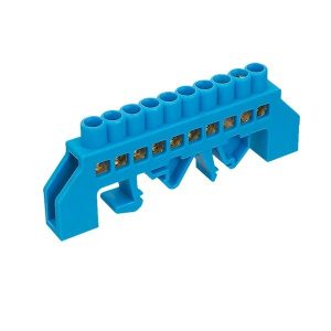 Barra Conexión Bronce Aislado 10 Polos Azul 