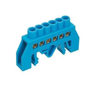 Barra Conexión Bronce Aislado 6 Polos Azul 