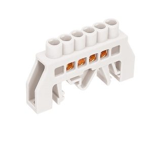 Barra Conexión Bronce Aislado 6 Polos Blanco 
