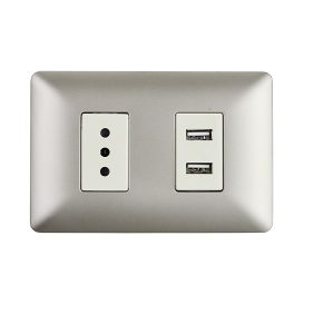 Enchufe Simple 10A 250V + Toma USB  Champagne